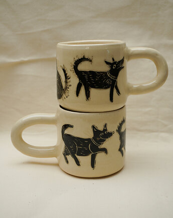 Kubek w pieski, ceramika ręcznie robiona, zabawne pieski, Lvvia ceramics