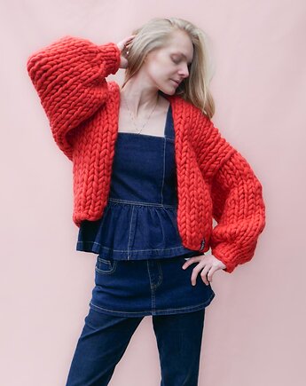 100% MERINO dlugi kardigan w pasy, PANAPUFA