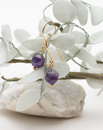 Kolczyki pozłacane Amira talizman z Ametystem., mdesign