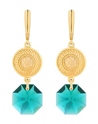 Złote długie kolczyki z medalionami i kryształami SWAROVSKI CRYSTAL, SOTHO
