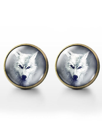 Kolczyki sztyfty - Biały wilk - brąz, yenoo