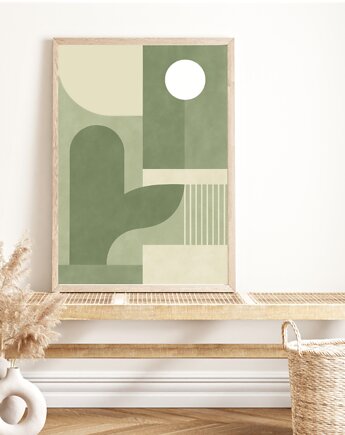 PLAKAT zielona abstrakcja, japandi dekoracja ścienna, sztuka nowoczesna, black dot studio