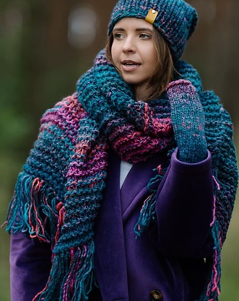 Duży szal MAXCOLOR szalik handmade " kosmiczne energie", sploteka