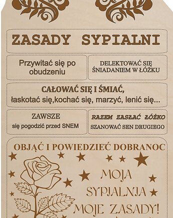 Tabliczka drewniana z grawerem ZASADY SYPIALNI, smxdsgn