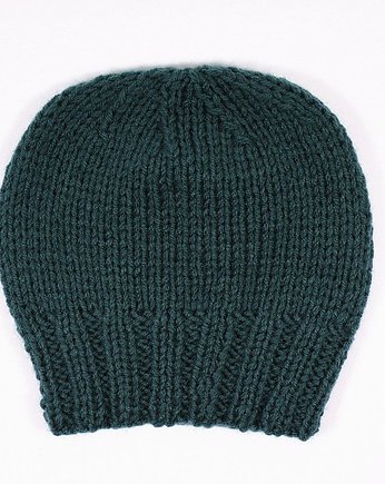 Krótka czapka butelkowa zieleń unisex na drutach, RękaProduction