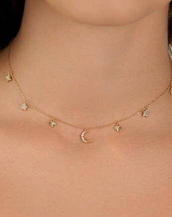 Choker/ naszyjnik cyrkonie "Moon-Stars"- srebro 925 pozłacane