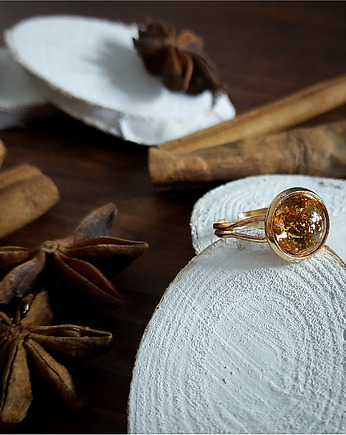 Mikro pierścionek z drobinkami, złoto, Figa handmade accessories