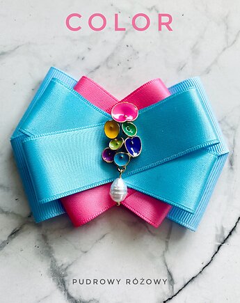 Brosza z Kolekcji COLOR z kolorowymi kwiatkami i perłą, Pudrowy Różowy