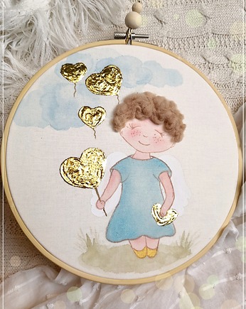 Anioł Stróż dla dziecka, ręcznie malowany obrazek, gingerolla