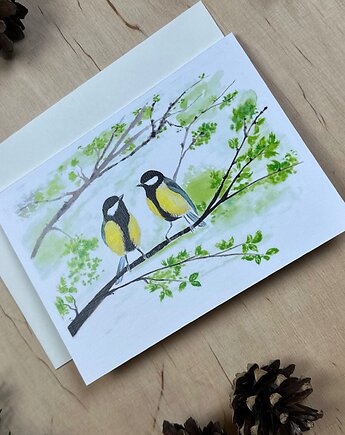 Kartka z sikorkami wydruk, mavipoppy art