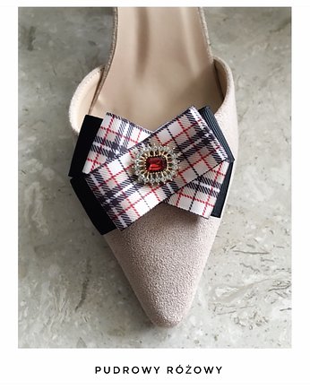Biżuteryjne  Klipsy do butów w kratę NEW, Pudrowy Różowy