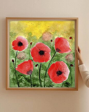 Oryginalna akwarela. Maki 20x20cm, Malgorzata Domanska