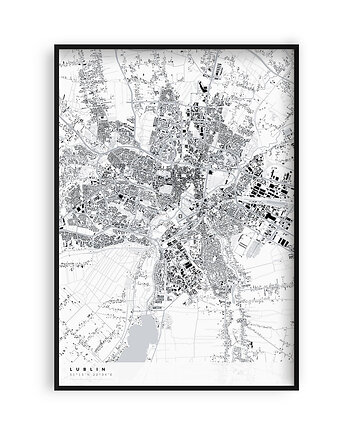 Mapa Lublina - czarny plakat z mapą miasta, PLAKATY GEOMETRYCZNE