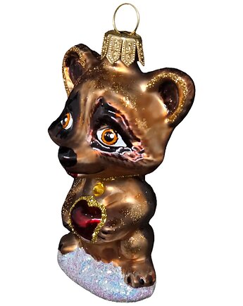 Ręcznie malowana szklana bombka brązowy szop z serduszkiem, STARGLASS