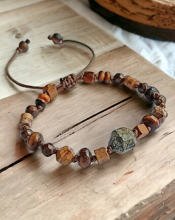 Amulet - ZIEMIA- vol.III : turkus afrykański, jaspis, bronzyt, tygrysie oko, kaktusia