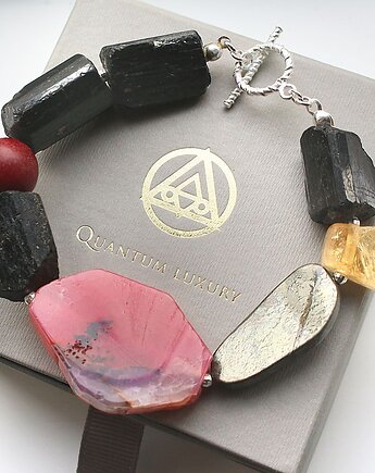 Bransoleta surowy turmalin, cynober, cytryn, piryt, agat, KEIT