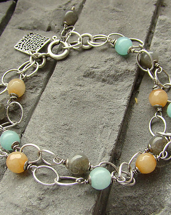 Mieta, brzoskwinia, szarość - bransoletka, RayOfArt