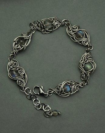 Bransoletka regulowana kolorowe labradoryty wire wrapping, Agata Rozanska