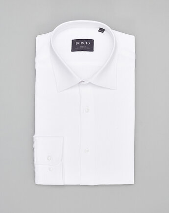 Koszula męska licodia 00457 długi rękaw biały slim fit, BORGIO