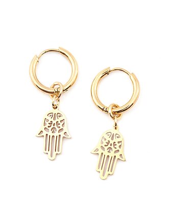 Ochronna dłoń Fatimy - kolczyki koła ze stali szlachetnej pozłacanej, Kulka Bransoletki