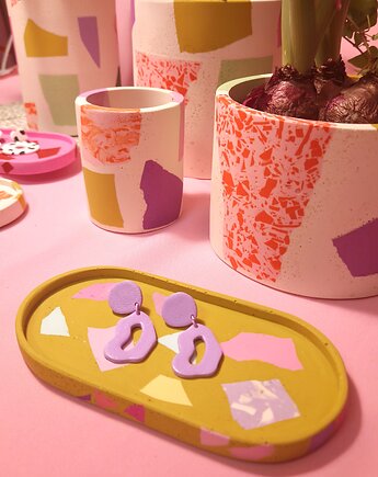 Podstawka owalna, kolorowe lastryko, mała taca, musztardowa, Crazzyco