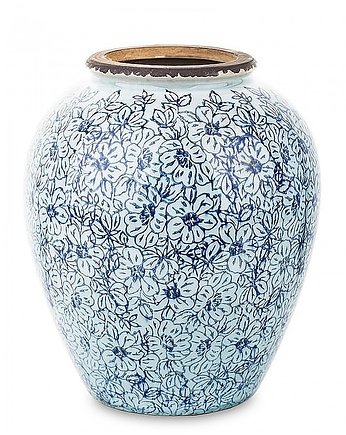Wazon Ceramiczny Biały Blue Flowers, OKAZJE - Prezent na 80 urodziny