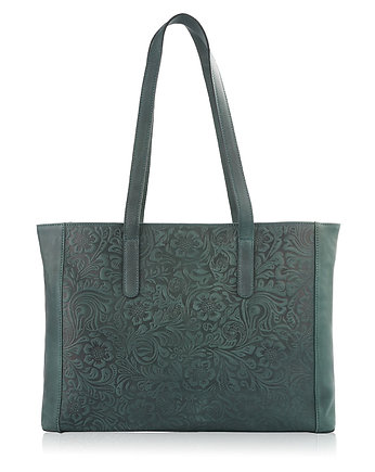 SKÓRZANA TORBA SHOPPER DAMSKA W KWIATY PAOLO PERUZZI IN-56-GR, Paolo Peruzzi
