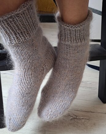 Skarpetki dzierganie szaro-beżowe, Knit Couture