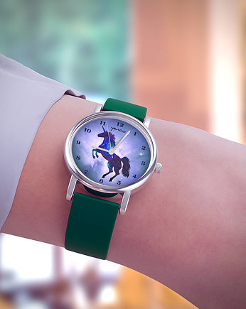 Zegarek  mały - Jednorożec - silikonowy, zielony, yenoo