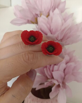 Ręcznie robione kolczyki maki z gliny polimerowej, MariaPolymer