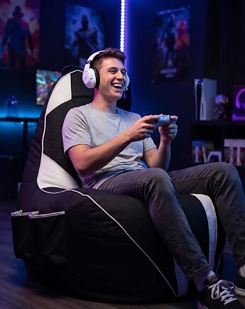 Puf gamingowy GAMEBAGOS biało-czarny, Oskar Perek