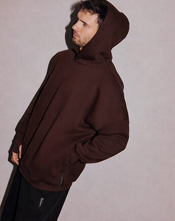 Bawełniana bluza BASIC OVERSIZE z kapturem czekoladowa, lemme