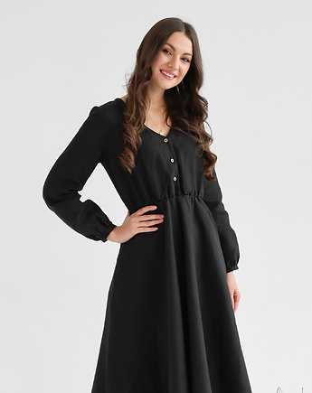 Lniana sukienka CAMELLIA MAXI DEEP BLACK, OKAZJE - Prezent na Wesele