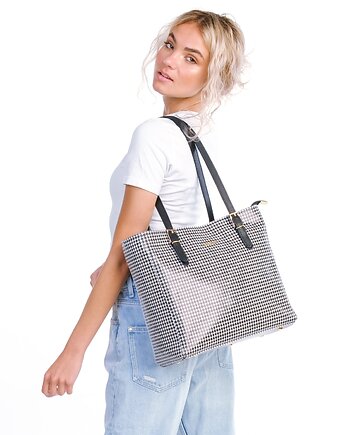 Skórzany Shopper -  czarno-biała pepitka  (7066), BOSCCOLO