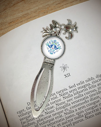Zakładka do książki - Folkowe ptaszki blue - lilia, yenoo