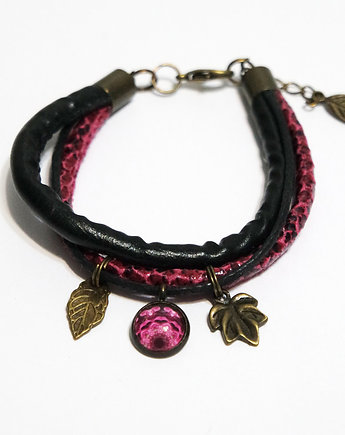 Bransoletka - Różowa koronka, liście - rzemienie, yenoo
