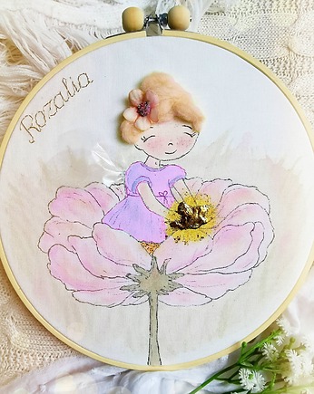 Aniołek wróżka na kwiatku, personalizowana pamiątka dla dziewczynki, gingerolla