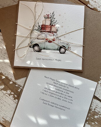 Kartka świąteczna ręcznie robiona na Boże Narodzenie - Mikołaj, sorte