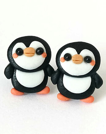 Kolczyki pingwiny kawaii na sztyftach urocza biżuteria handmade, OMIFIMO
