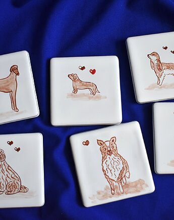 Podkładki pod kubki kafelki psy brązowe, Kobaltowa Sroka