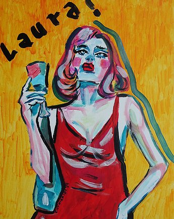 Kolorowy obraz  kobieta z kieliszkiem, alice oil on canvas