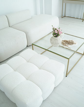 FEMI BOUCLE - komplet stolików z szklanym blatem i siedziskiem, Papierówka Simple form of furniture