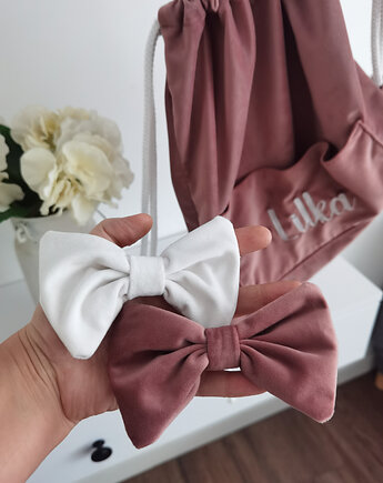 Zestaw prezentowy - workoplecak + kokardki velvetowe - personalizowane, kolory, Little Angels