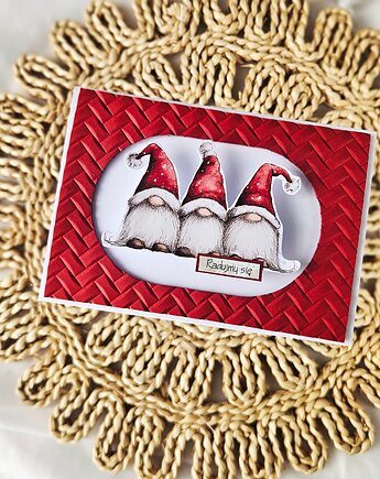 Kartka bożonarodzeniowa z gnomami na dystansie, papierololo