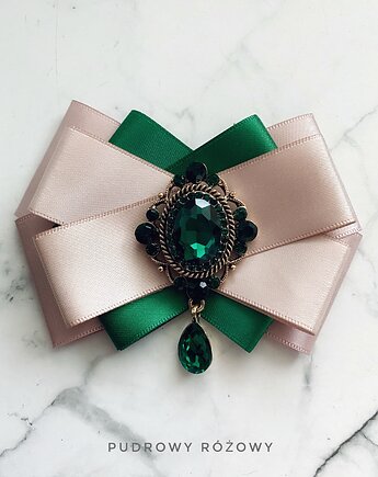 Brosza  z niesamowitym szmaragdowym zielonym kryształem  NEW, Pudrowy Różowy