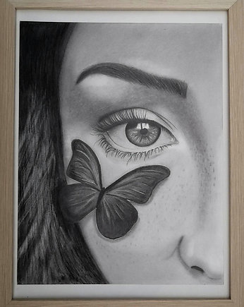 Dziewczyna z motylem rysunek ołówkiem, SzkicAn
