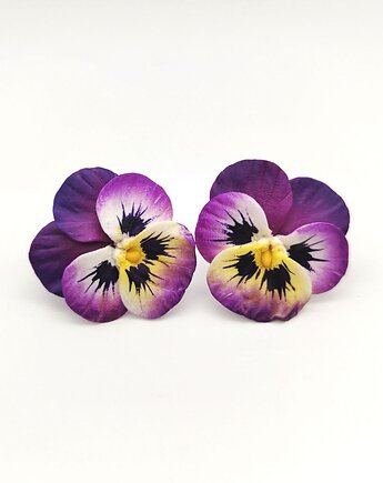 Kwiatowe kolczyki sztyfty z polimerowej gliny Bratki, biżuteria kwiatowa, Albina LaBelle