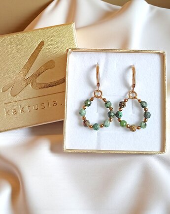 Kolczyki : turkus afrykański : wianki : delikatne : bigle angielskie