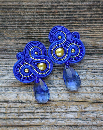Kobaltowo złote  kolczyki soutache, Mró Soutache
