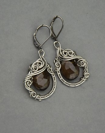 Eleganckie kolczyki kwarc dymny wire wrapping, Agata Rozanska